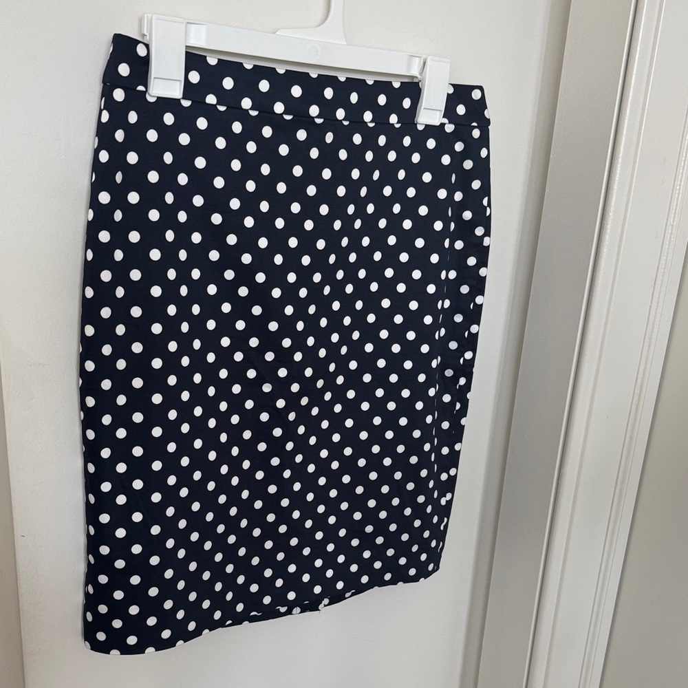 J. Crew Navy and White Polka Dot Pencil Skirt